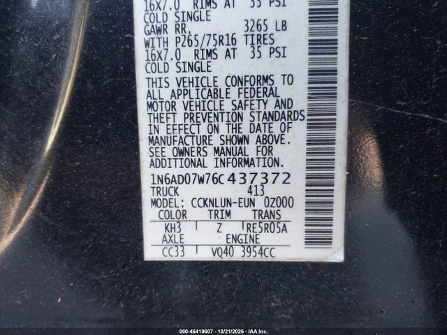 Продаж на аукціоні авто 2006 Nissan Frontier Nismo Off Road, vin: 1N6AD07W76C437372, номер лоту: 46419607