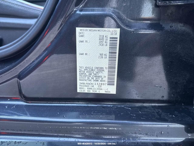 2019 Nissan Altima 2.5 Sl მანქანა იყიდება აუქციონზე, vin: 1N4BL4EW2KC132897, აუქციონის ნომერი: 46420013