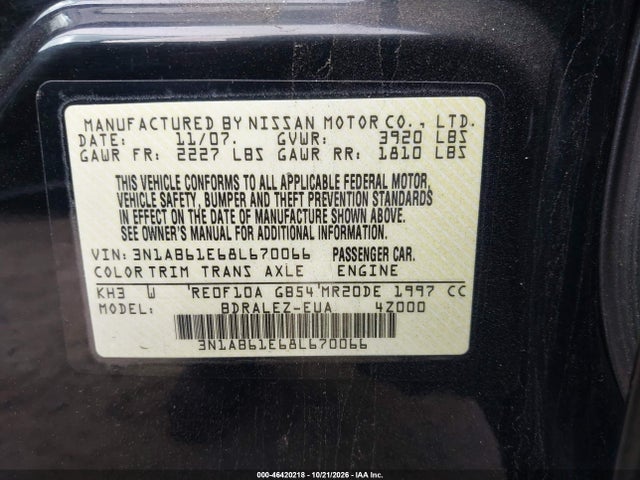 Продаж на аукціоні авто 2008 Nissan Sentra 2.0s, vin: 3N1AB61E68L670066, номер лоту: 46420218