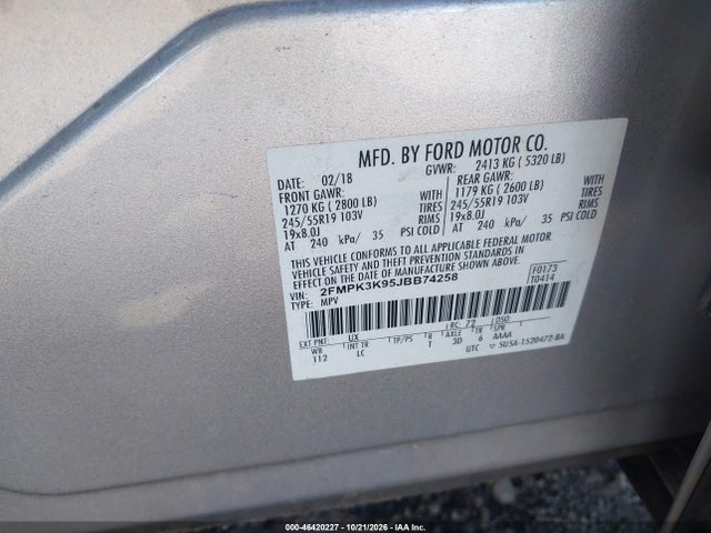 2018 Ford Edge Titanium მანქანა იყიდება აუქციონზე, vin: 2FMPK3K95JBB74258, აუქციონის ნომერი: 46420227
