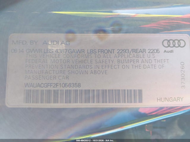 46420312 :رقم المزاد ، WAUACGFF2F1056358 vin ، 2015 Audi A3 1.8t Premium مزاد بيع