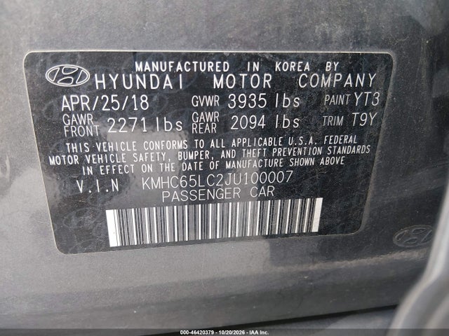 Aukcja sprzedaży 2018 Hyundai Ioniq Hybrid Blue, vin: KMHC65LC2JU100007, numer aukcji: 46420379