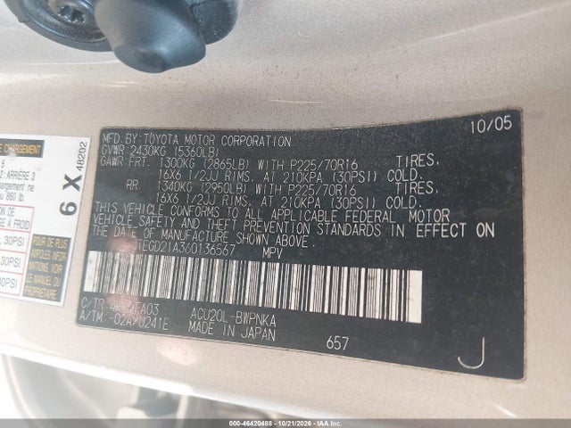 46420488 :رقم المزاد ، JTEGD21A360136567 vin ، 2006 Toyota Highlander مزاد بيع