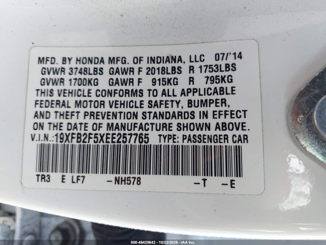 Honda Civic Lx 2014 19XFB2F5XEE257765 Image 9