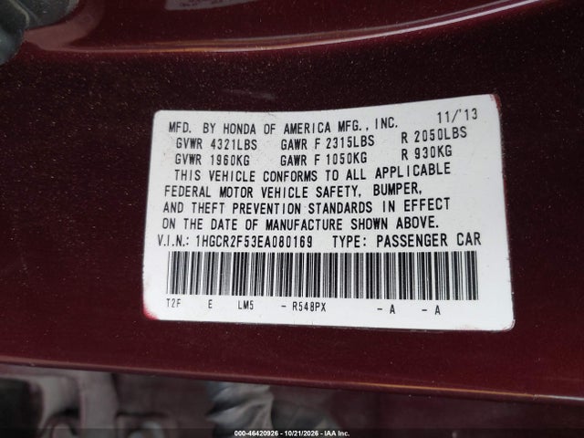 Продаж на аукціоні авто 2014 Honda Accord Sport, vin: 1HGCR2F53EA080169, номер лоту: 46420926