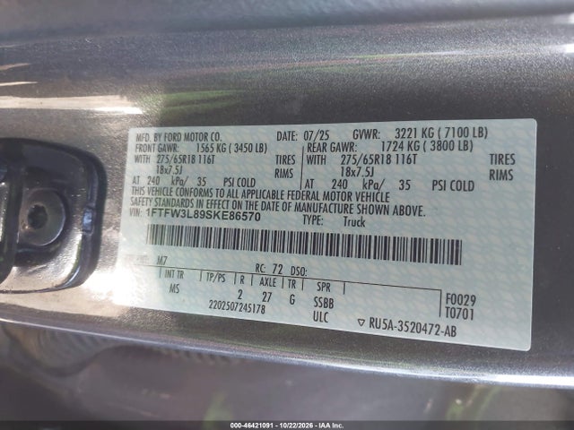 Ford F-150 Xlt 2025 1FTFW3L89SKE86570 Image 9