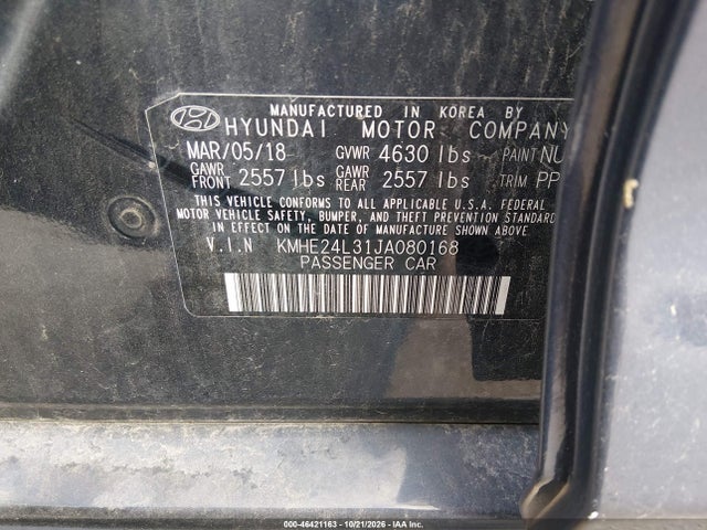 Продаж на аукціоні авто 2018 Hyundai Sonata Hybrid Se, vin: KMHE24L31JA080168, номер лоту: 46421163