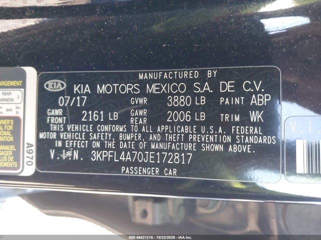 Продажа на аукционе авто 2018 Kia Forte Lx, vin: 3KPFL4A70JE172817, номер лота: 46421216