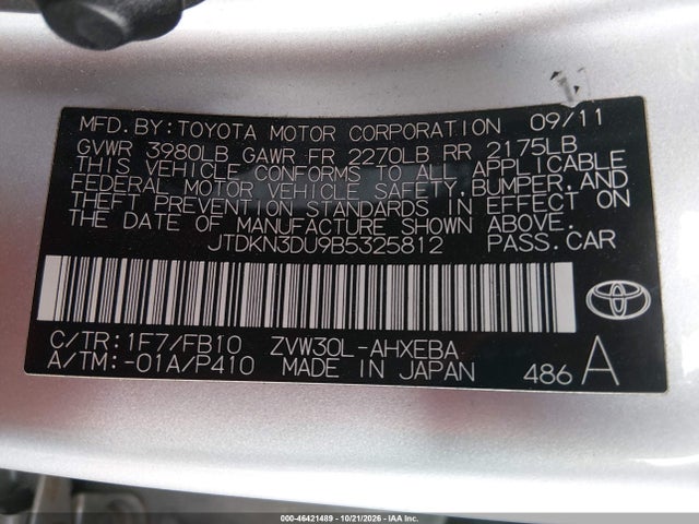 Aukcja sprzedaży 2011 Toyota Prius Three, vin: JTDKN3DU9B5325812, numer aukcji: 46421489