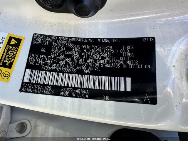 Aukcja sprzedaży 2014 Toyota Highlander Limited Platinum V6, vin: 5TDDKRFH2ES008456, numer aukcji: 46421521