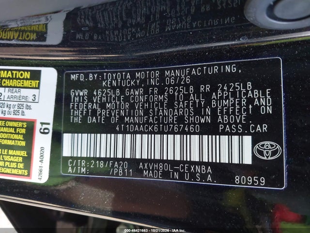 4T1DAACK6TU767460 Toyota CAMRY LE