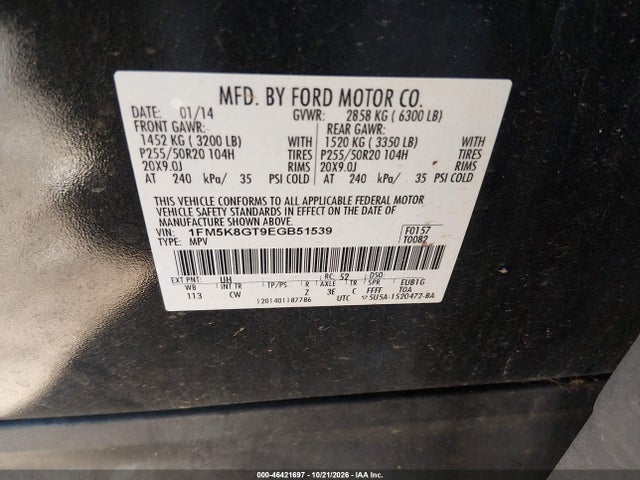 Продажа на аукционе авто 2014 Ford Explorer Sport, vin: 1FM5K8GT9EGB51539, номер лота: 46421697