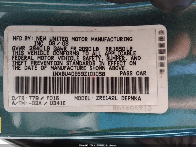 Aukcja sprzedaży 2009 Toyota Corolla Xle, vin: 1NXBU40E69Z101058, numer aukcji: 46421738