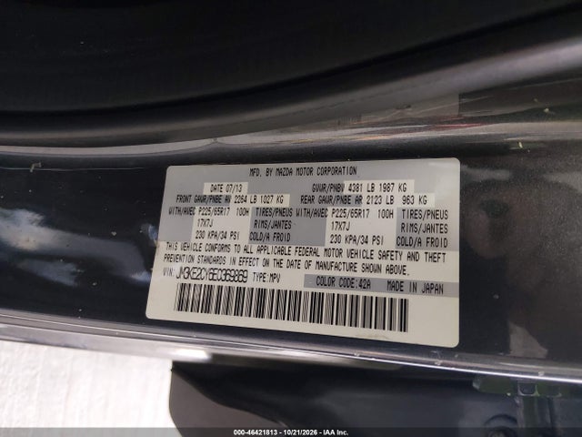2014 Mazda Cx-5 Touring მანქანა იყიდება აუქციონზე, vin: JM3KE2CY6E0369869, აუქციონის ნომერი: 46421813