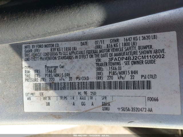 Продажа на аукционе авто 2012 Ford Fiesta Se, vin: 3FADP4BJ2CM110002, номер лота: 46421891