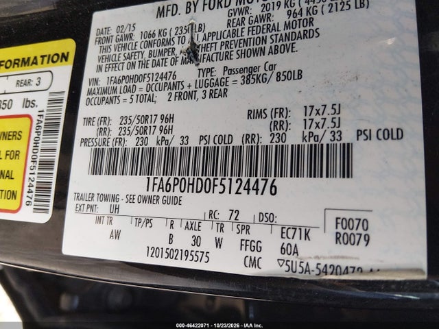 Aukcja sprzedaży 2015 Ford Fusion Se, vin: 1FA6P0HD0F5124476, numer aukcji: 46422071
