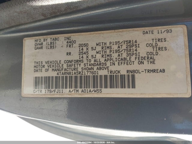 Продаж на аукціоні авто 1994 Toyota Pickup 1/2 Ton Short Whlbase Stb, vin: 4TARN81A5RZ177601, номер лоту: 46422394