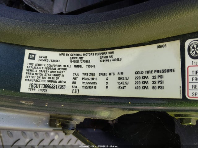 Aukcja sprzedaży 2006 Chevrolet Colorado Lt, vin: 1GCDT136968317963, numer aukcji: 46423106