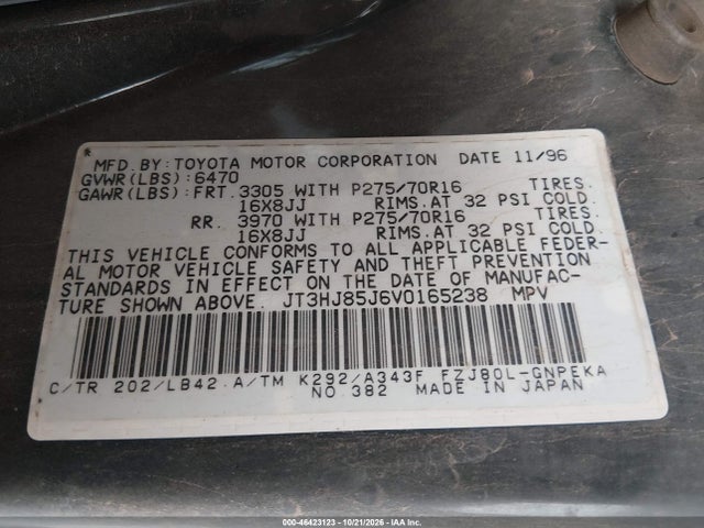 46423123 :رقم المزاد ، JT3HJ85J6V0165238 vin ، 1997 Toyota Land Cruiser مزاد بيع