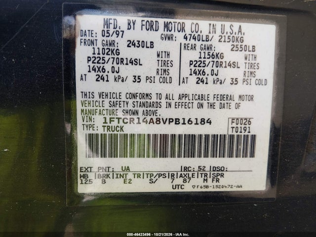 Продажа на аукционе авто 1997 Ford Ranger Xl/xlt, vin: 1FTCR14A8VPB16184, номер лота: 46423496