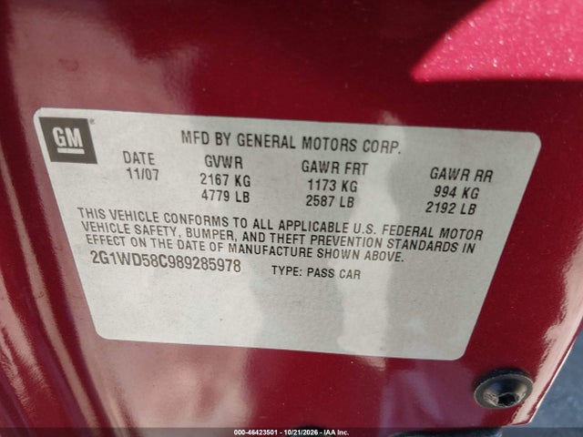 Продажа на аукционе авто 2008 Chevrolet Impala Ss, vin: 2G1WD58C989285978, номер лота: 46423501