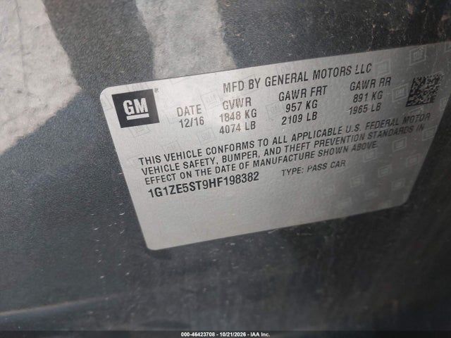 2017 Chevrolet Malibu 1lt მანქანა იყიდება აუქციონზე, vin: 1G1ZE5ST9HF198382, აუქციონის ნომერი: 46423708