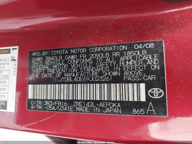 Продаж на аукціоні авто 2009 Toyota Corolla Le, vin: JTDBL40E69J023261, номер лоту: 46423945