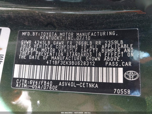 Продажа на аукционе авто 2011 Toyota Camry Le, vin: 4T1BF3EK9BU628312, номер лота: 46423954