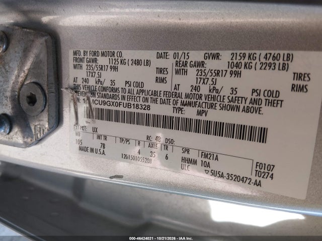 Продажа на аукционе авто 2015 Ford Escape Se, vin: 1FMCU9GX0FUB18328, номер лота: 46424021
