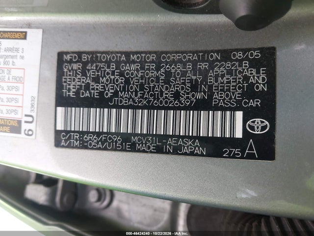 Aukcja sprzedaży 2006 Toyota Camry Se V6, vin: JTDBA32K760026397, numer aukcji: 46424240