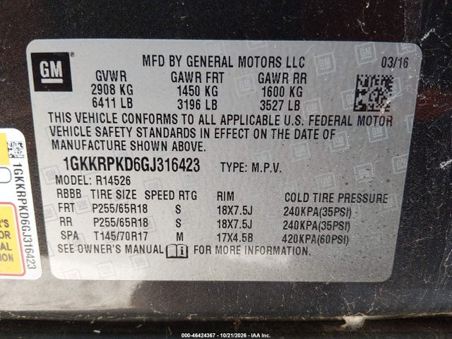 GMC Acadia Sle-2 2016 1GKKRPKD6GJ316423 Image 9