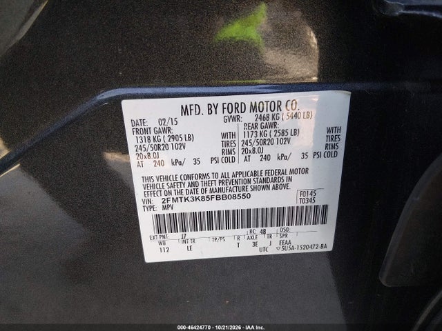 46424770 :رقم المزاد ، 2FMTK3K85FBB08550 vin ، 2015 Ford Edge Titanium مزاد بيع