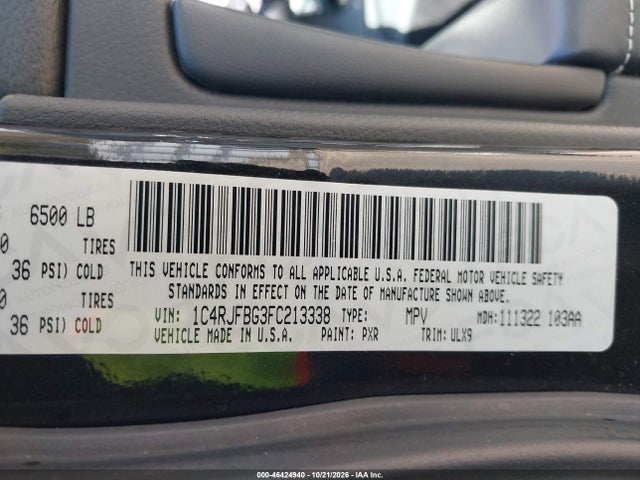 2015 Jeep Grand Cherokee Limited მანქანა იყიდება აუქციონზე, vin: 1C4RJFBG3FC213338, აუქციონის ნომერი: 46424940