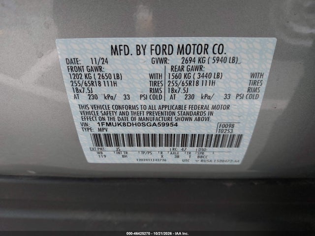 Продаж на аукціоні авто 2025 Ford Explorer Active, vin: 1FMUK8DH0SGA59954, номер лоту: 46425270