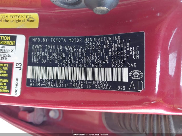 Продажа на аукционе авто 2011 Toyota Corolla S, vin: 2T1BU4EE9BC716509, номер лота: 46425541