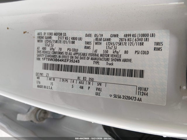 Продаж на аукціоні авто 2019 Ford F-350 Xl, vin: 1FT8W3B64KEF35245, номер лоту: 46425608