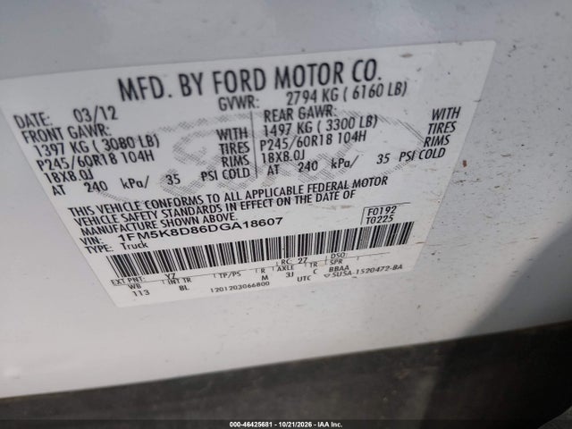 Продажа на аукционе авто 2013 Ford Explorer Xlt, vin: 1FM5K8D86DGA18607, номер лота: 46425681