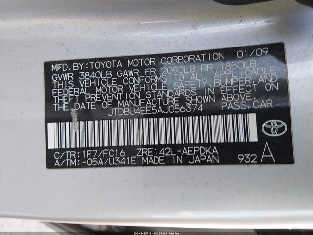 46425711 :رقم المزاد ، JTDBU4EE5AJ056374 vin ، 2010 Toyota Corolla Le مزاد بيع