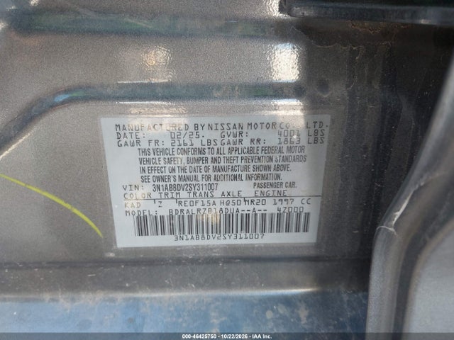 Aukcja sprzedaży 2025 Nissan Sentra Sr, vin: 3N1AB8DV2SY311007, numer aukcji: 46425750