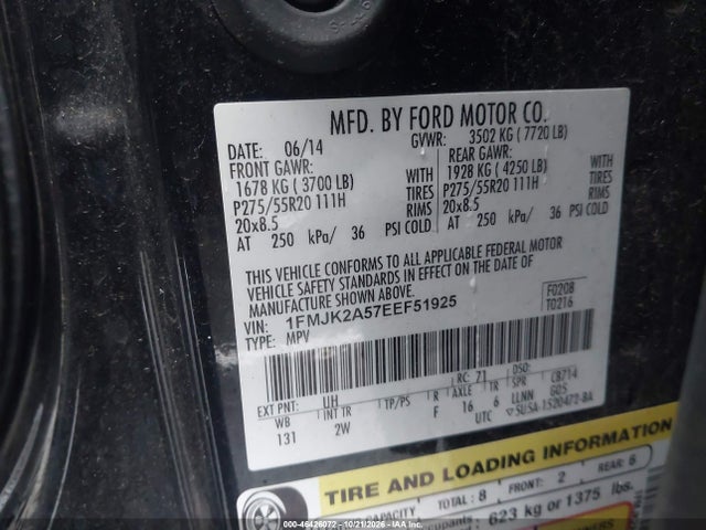Ford Expedition El Limited 2014 1FMJK2A57EEF51925 Image 9