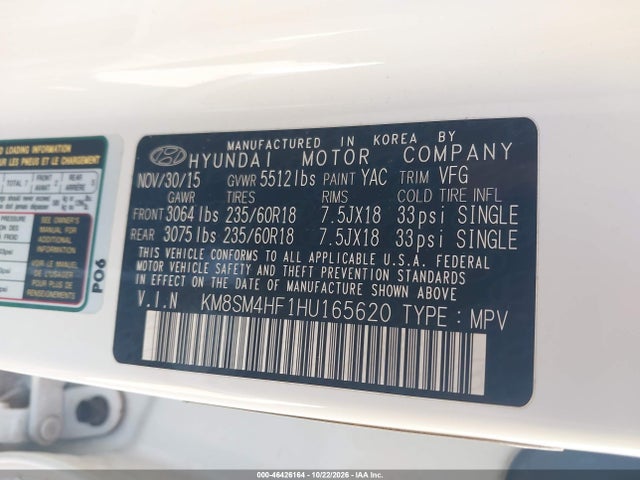 Продажа на аукционе авто 2017 Hyundai Santa Fe Se, vin: KM8SM4HF1HU165620, номер лота: 46426164