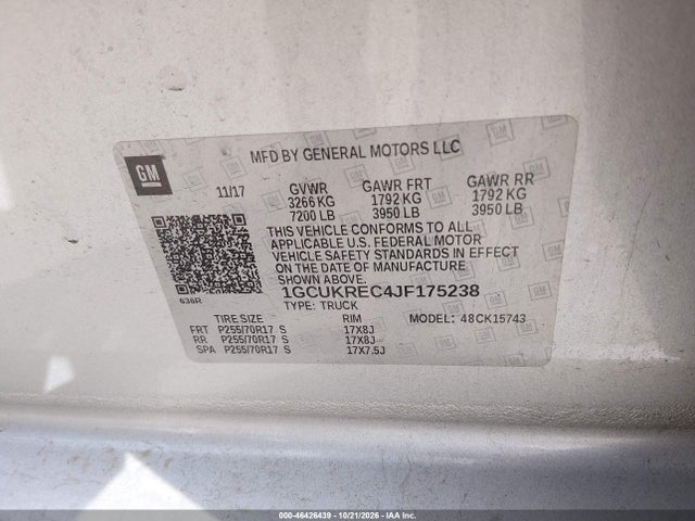 46426439 :رقم المزاد ، 1GCUKREC4JF175238 vin ، 2018 Chevrolet Silverado 1500 1lt مزاد بيع