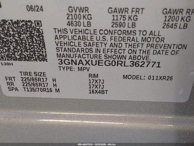46427019 :رقم المزاد ، 3GNAXUEG0RL362771 vin ، 2024 Chevrolet Equinox Awd Lt مزاد بيع