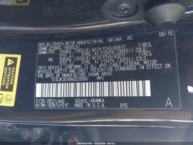 Продаж на аукціоні авто 2010 Toyota Highlander Se V6, vin: 5TDJK3EH9AS039960, номер лоту: 46427505