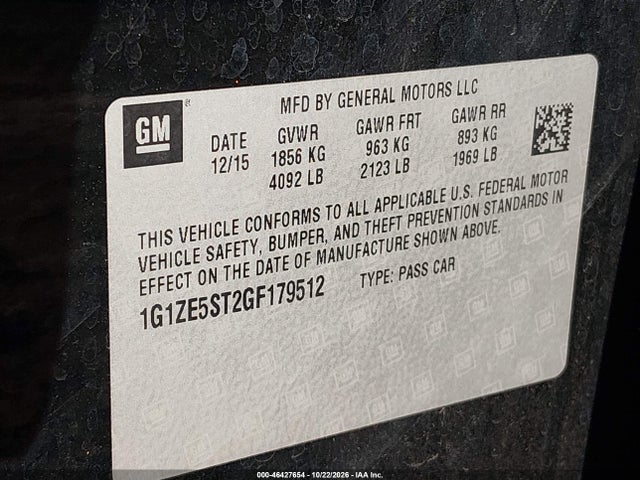 Aukcja sprzedaży 2016 Chevrolet Malibu 1lt, vin: 1G1ZE5ST2GF179512, numer aukcji: 46427654