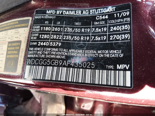 46427717 :رقم المزاد ، WDCGG5GB9AF435025 vin ، 2010 Mercedes-benz Glk 350 مزاد بيع
