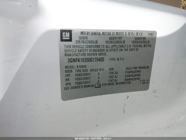 46427778 :رقم المزاد ، 3GNFK16358G179405 vin ، 2008 Chevrolet Suburban 1500 Lt مزاد بيع