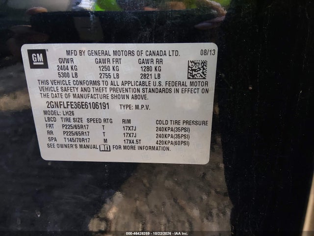 Aukcja sprzedaży 2014 Chevrolet Equinox 1lt, vin: 2GNFLFE36E6106191, numer aukcji: 46428259