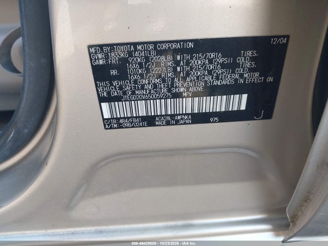 Aukcja sprzedaży 2005 Toyota Rav4, vin: JTEGD20V650059275, numer aukcji: 46428500