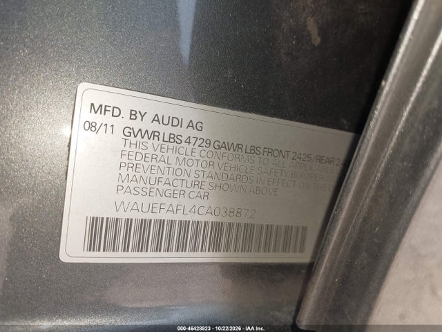 Продажа на аукционе авто 2012 Audi A4 2.0t Premium, vin: WAUEFAFL4CA038872, номер лота: 46428923